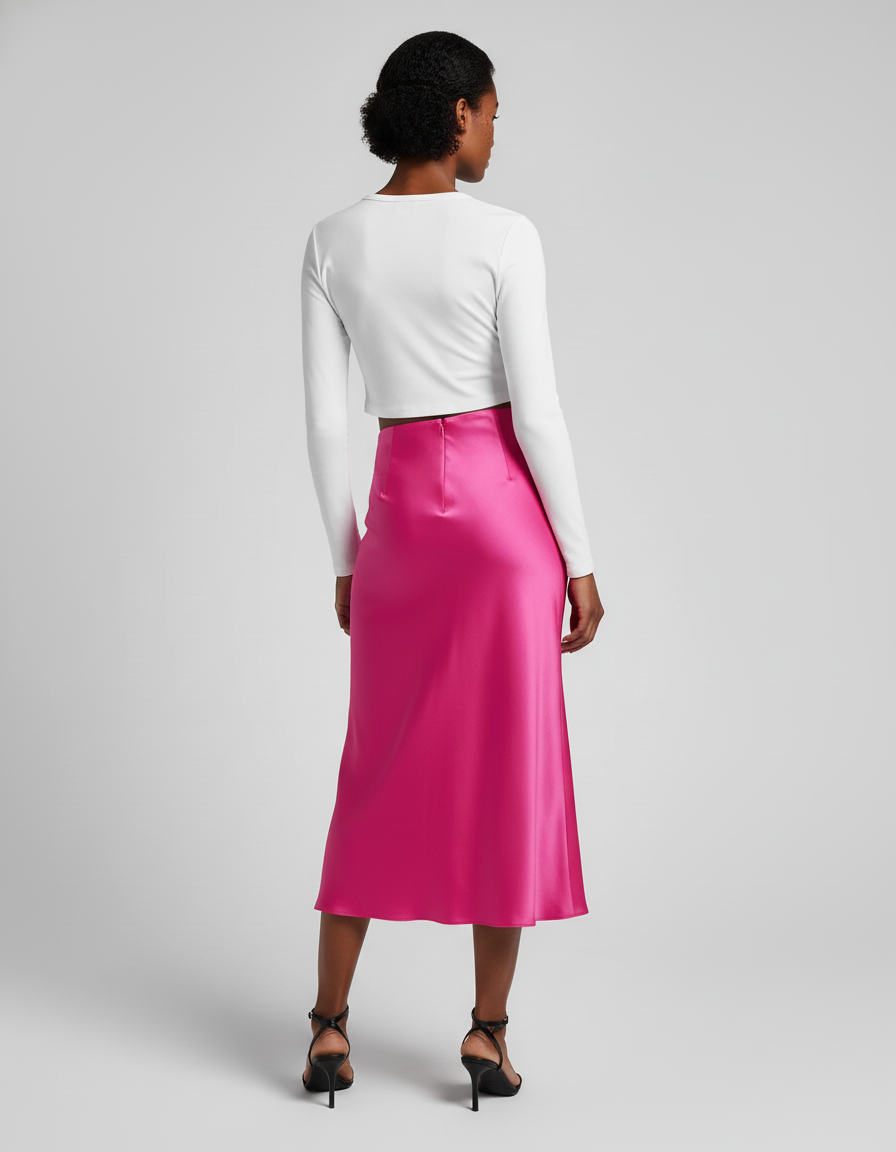 Jupe Satin Rose Fuchsia Fluide