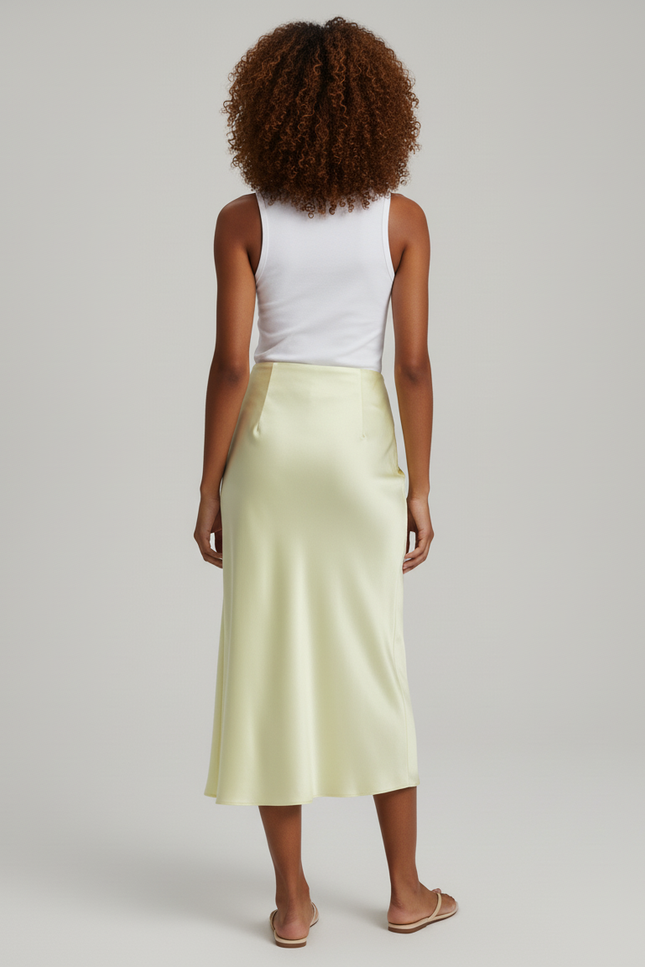 Jupe Satin Longue Citron Chic