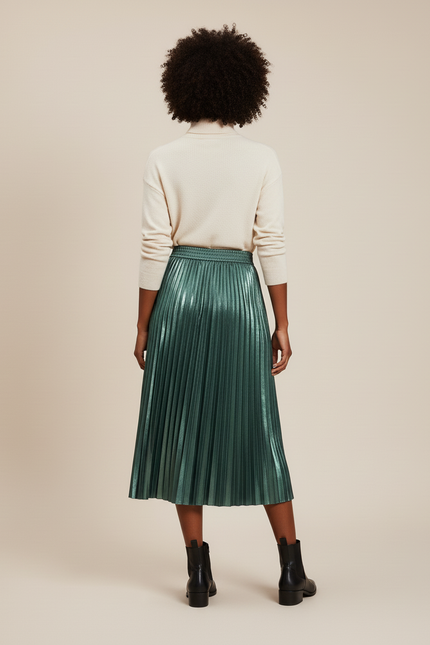Jupe Verte Longue Plissée Satin