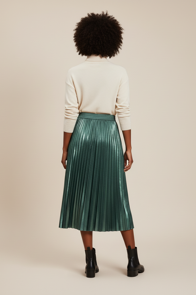 Jupe Verte Longue Plissée Satin