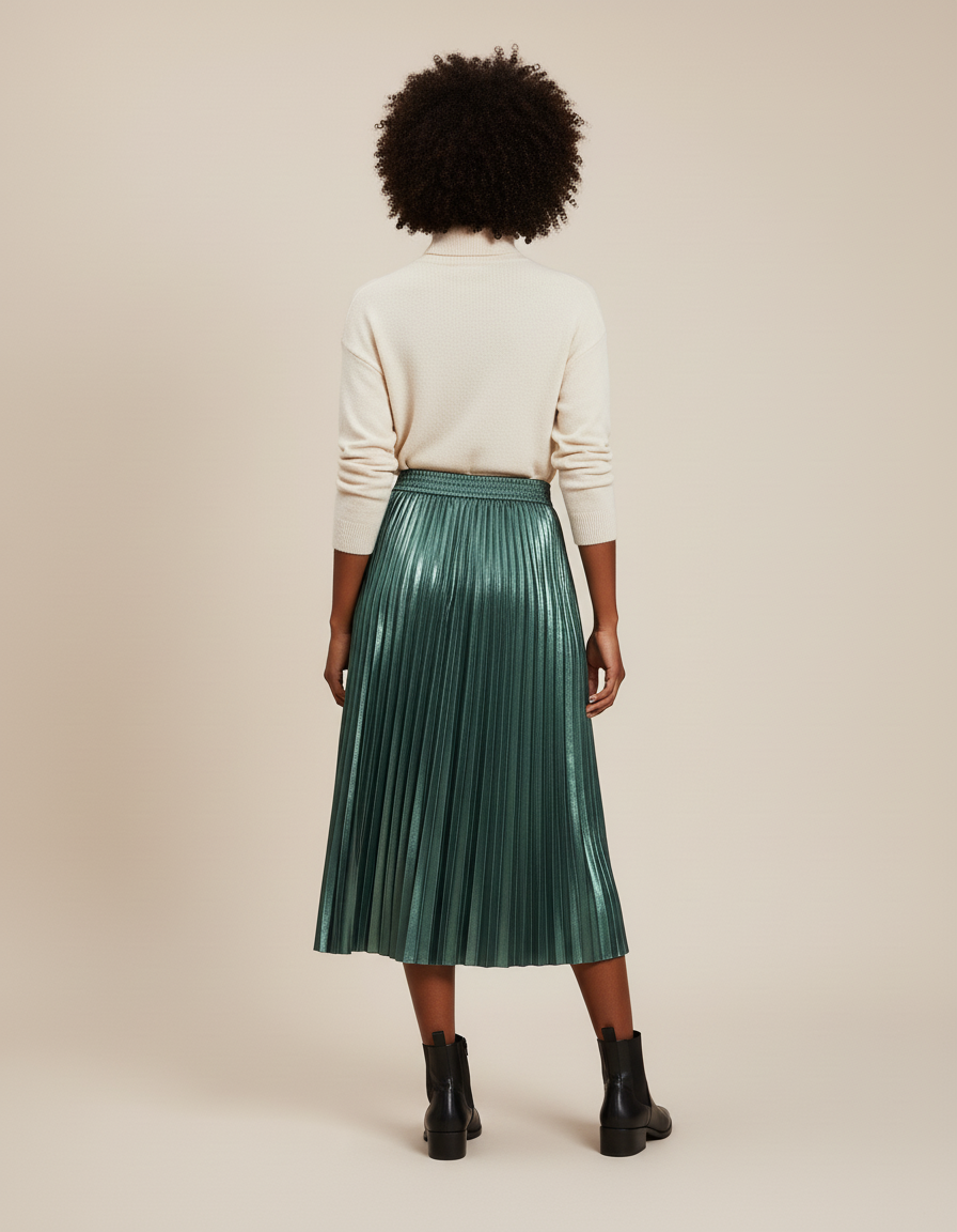 Jupe Verte Longue Plissée Satin