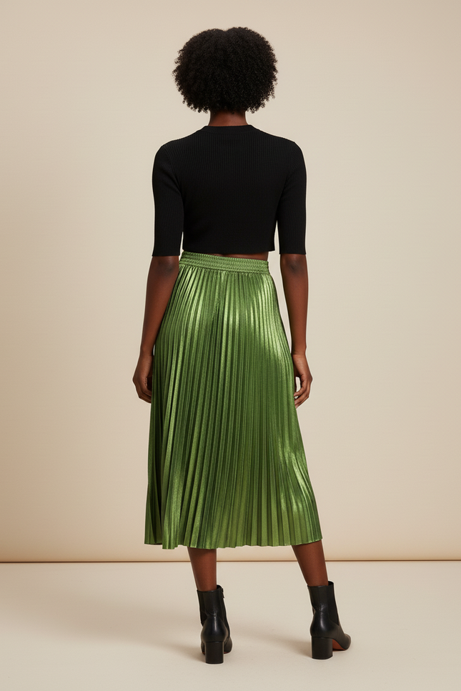 Jupe Plissée Satin Vert