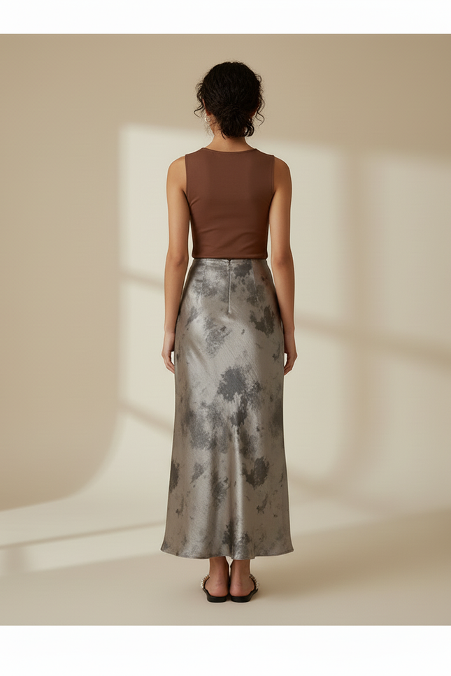 Jupe Longue Satin Grise