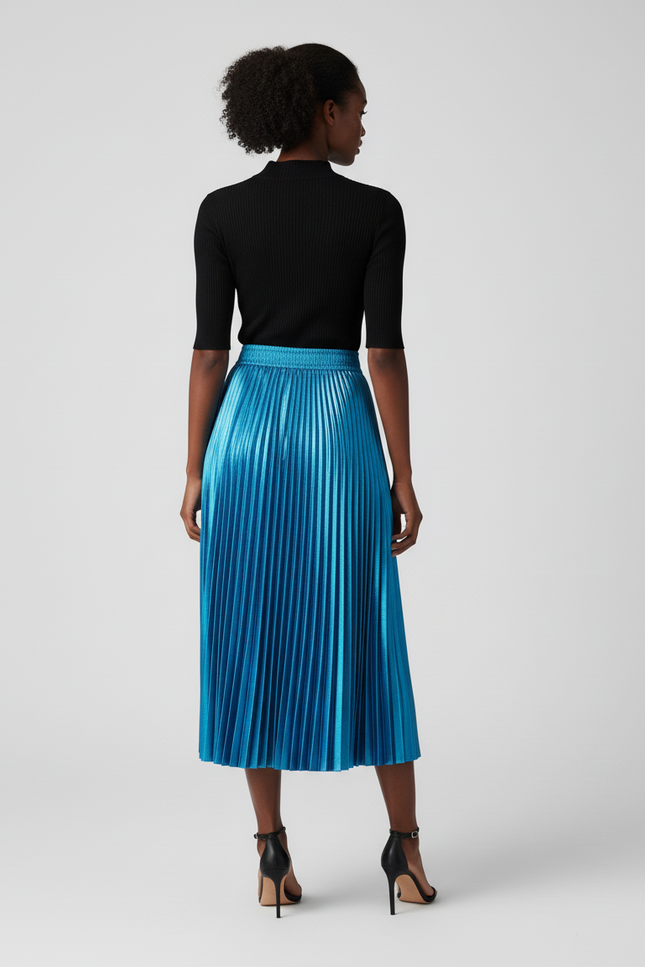 Jupe Bleue Longue Plissée Satin