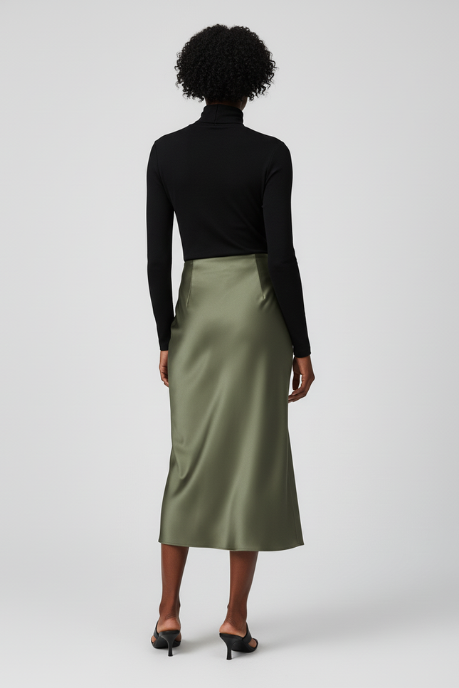 Jupe Satin Verte Midi Élégante Chic