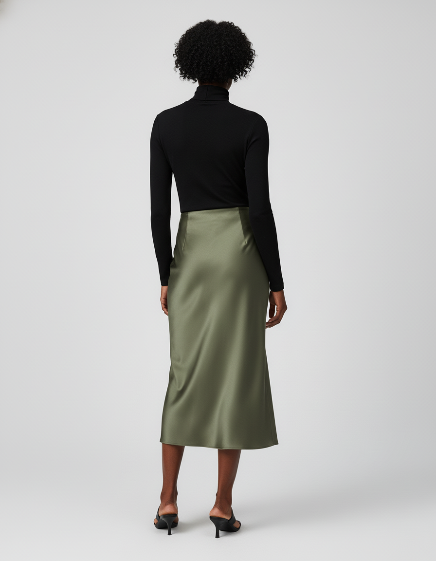 Jupe Satin Verte Midi Élégante Chic