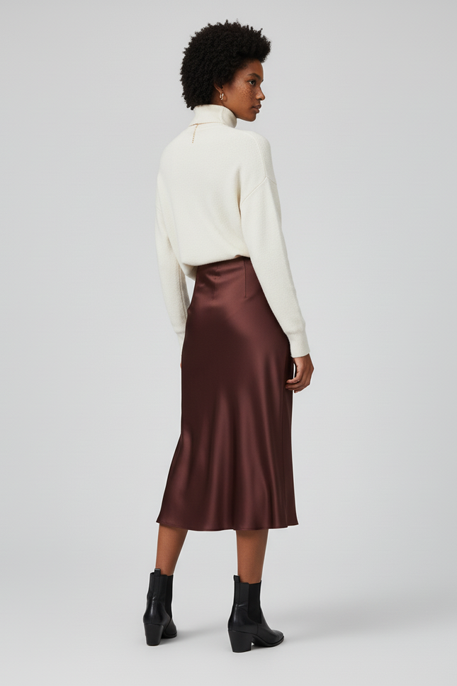Jupe Satin Bordeaux Fluide Élégante Intense