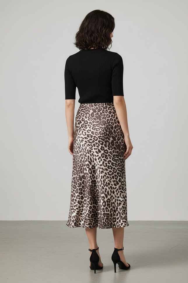 Jupe Midi Leopard Satin