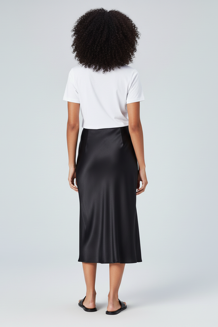 Jupe Satin Noire Midi Élégante Citadine