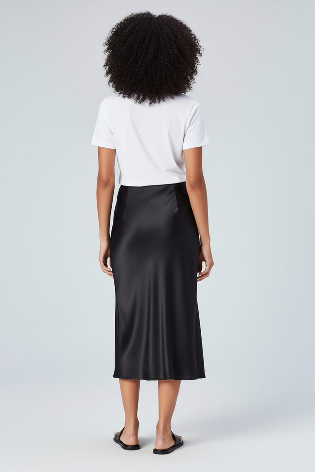Jupe Satin Noire Midi Élégante Citadine