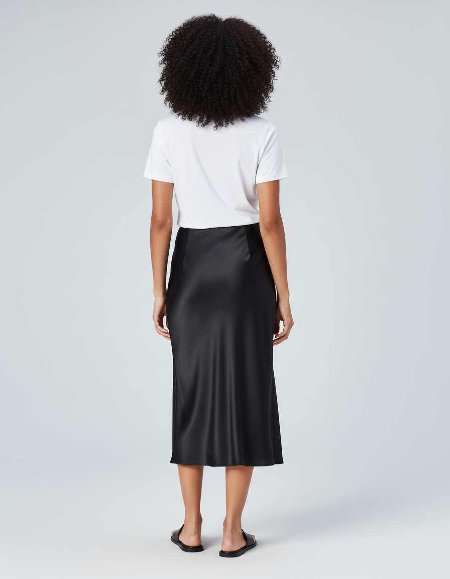 Jupe Satin Noire Midi Élégante Citadine
