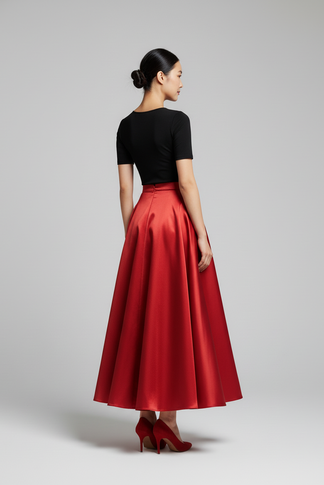 Jupe Longue Satin Rouge