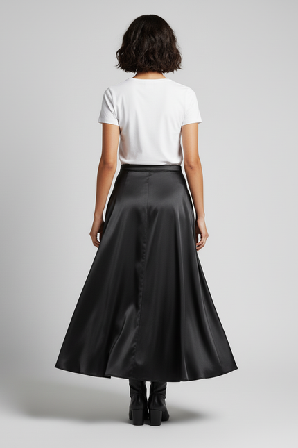 Jupe Plissée Satin Noire