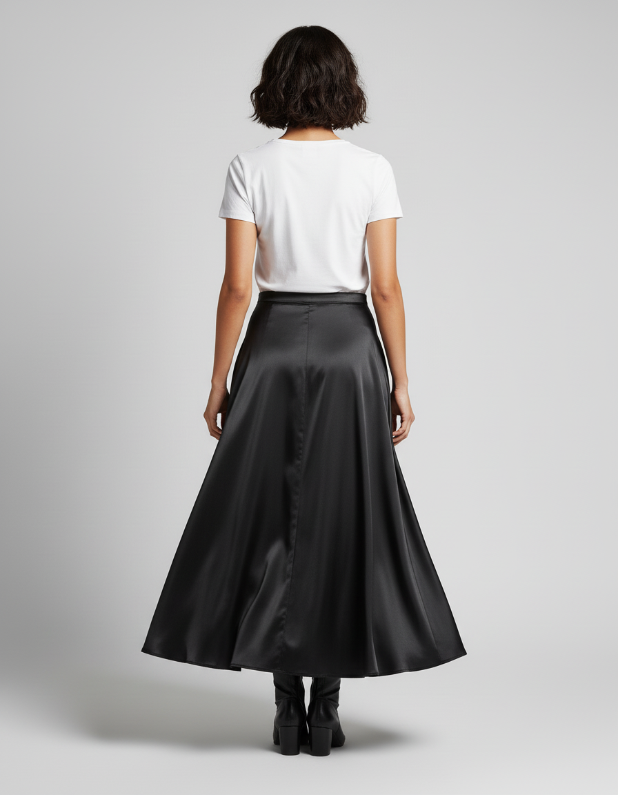 Jupe Plissée Satin Noire