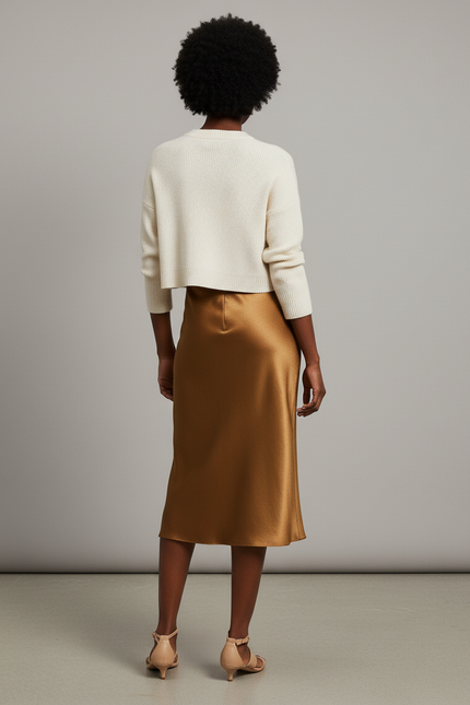 Jupe Satin Dorée Fluide Élégante Lumineuse