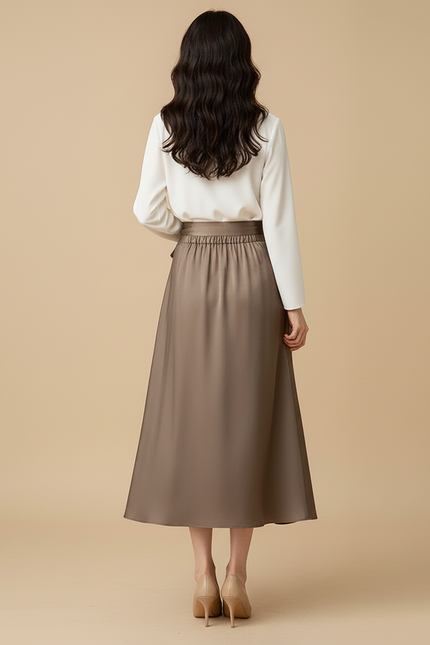 Jupe Portefeuille Longue En Satin De Coton
