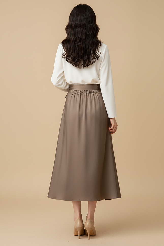 Jupe Portefeuille Longue En Satin De Coton