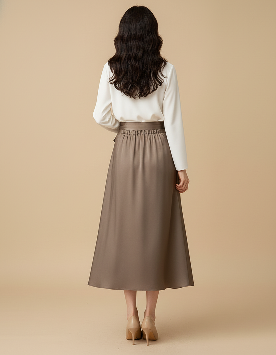 Jupe Portefeuille Longue En Satin De Coton