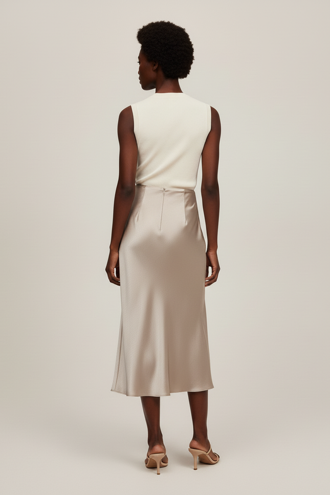 Jupe Satin Champagne Fluide Élégante Sophistiquée