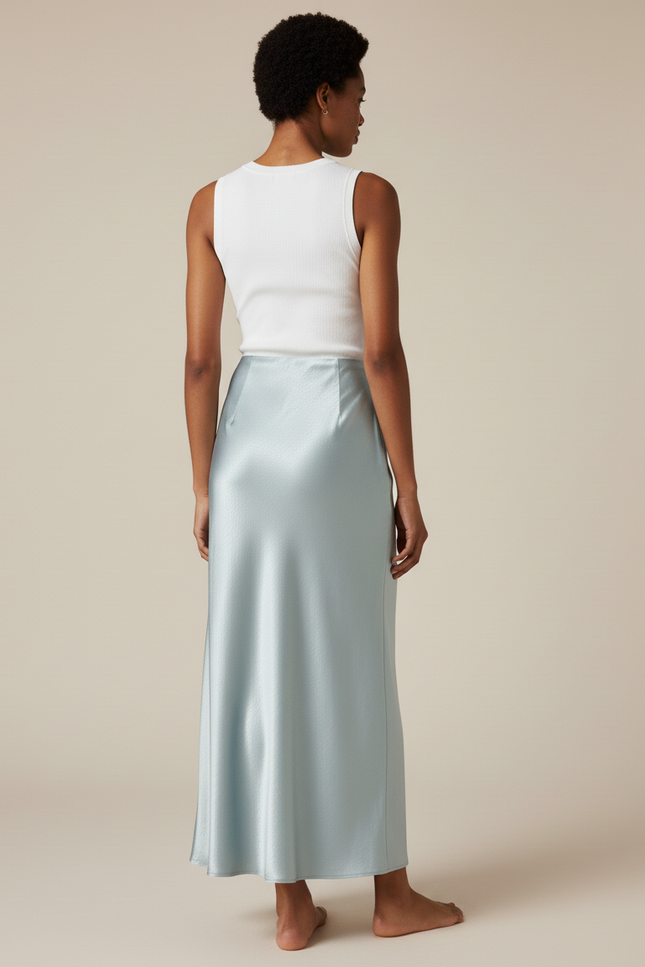 Jupe Satin Bleu Ciel Texturée Fluide