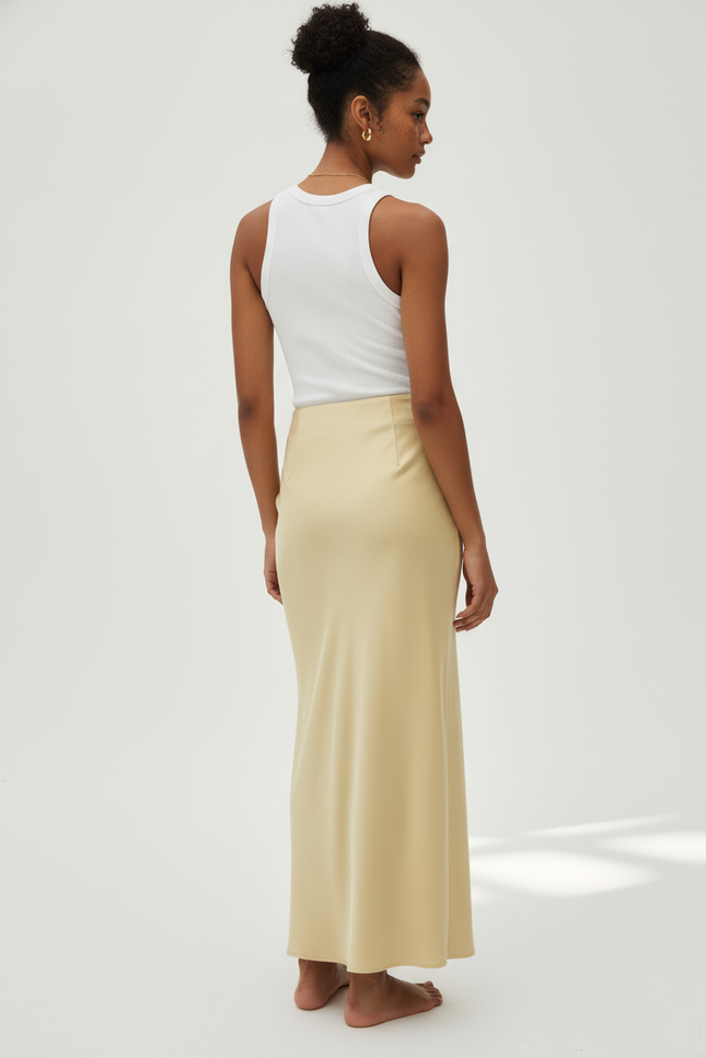 Jupe Satin Jaune Longue Fluide