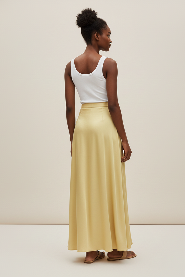 Jupe Satin Jaune Longue Fluide Ensoleillée