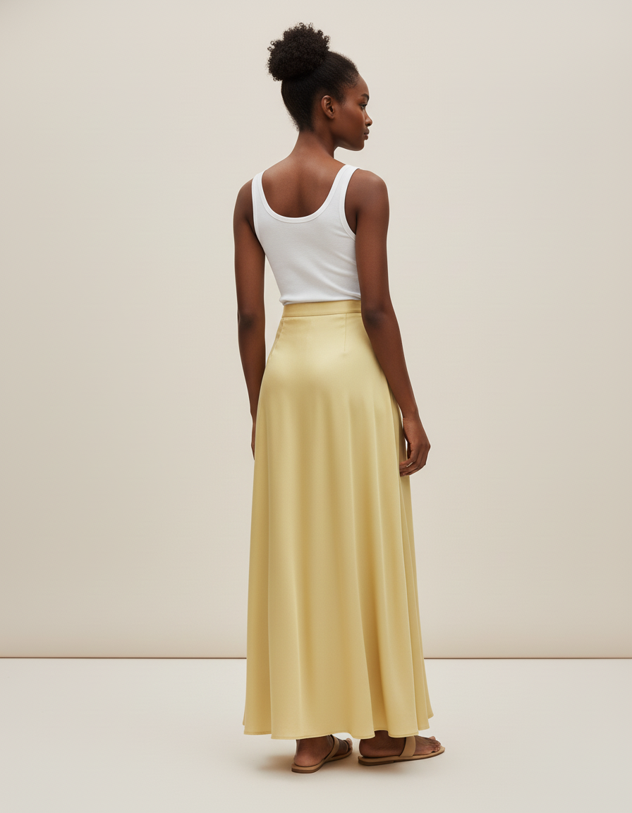 Jupe Satin Jaune Longue Fluide Ensoleillée