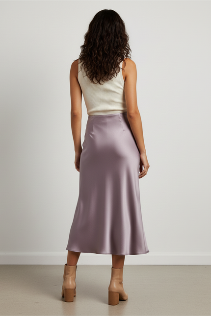 Jupe Satin Lilas Midi Élégante