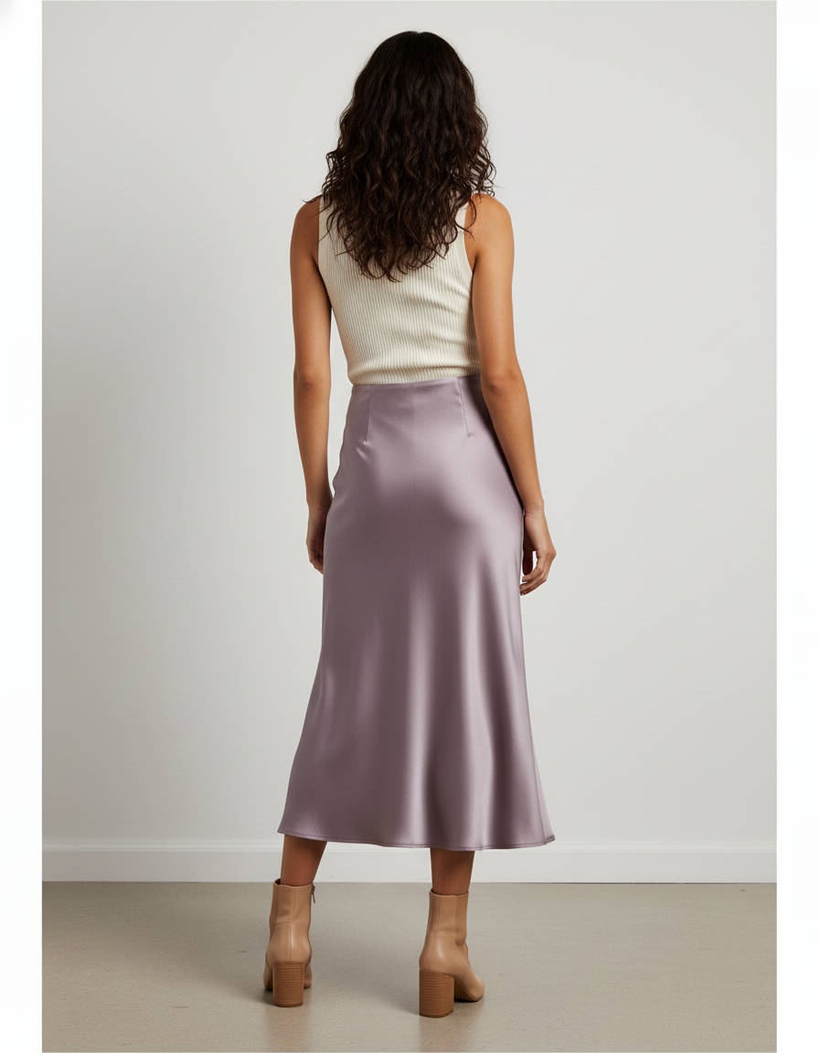 Jupe Satin Lilas Midi Élégante