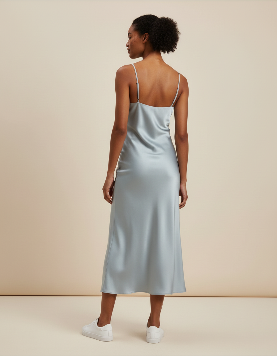 Jupe Satin Bleu Clair Fluide Élégante Douce