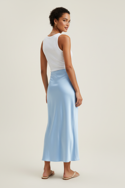 Jupe Satin Bleu Ciel Fluide Chic Légère