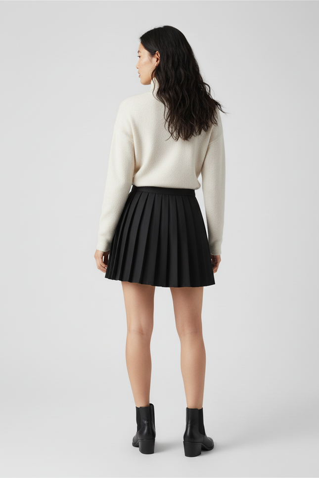 Jupe Satin Noire Plissée Chic