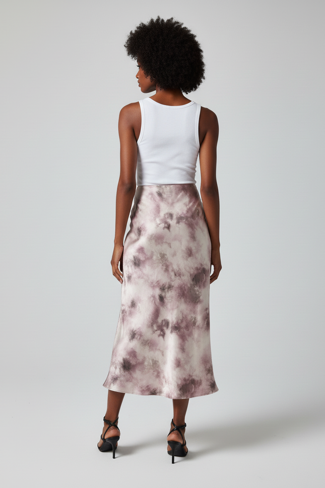 Jupe Satin Imprimé Encre Fluide Élégante