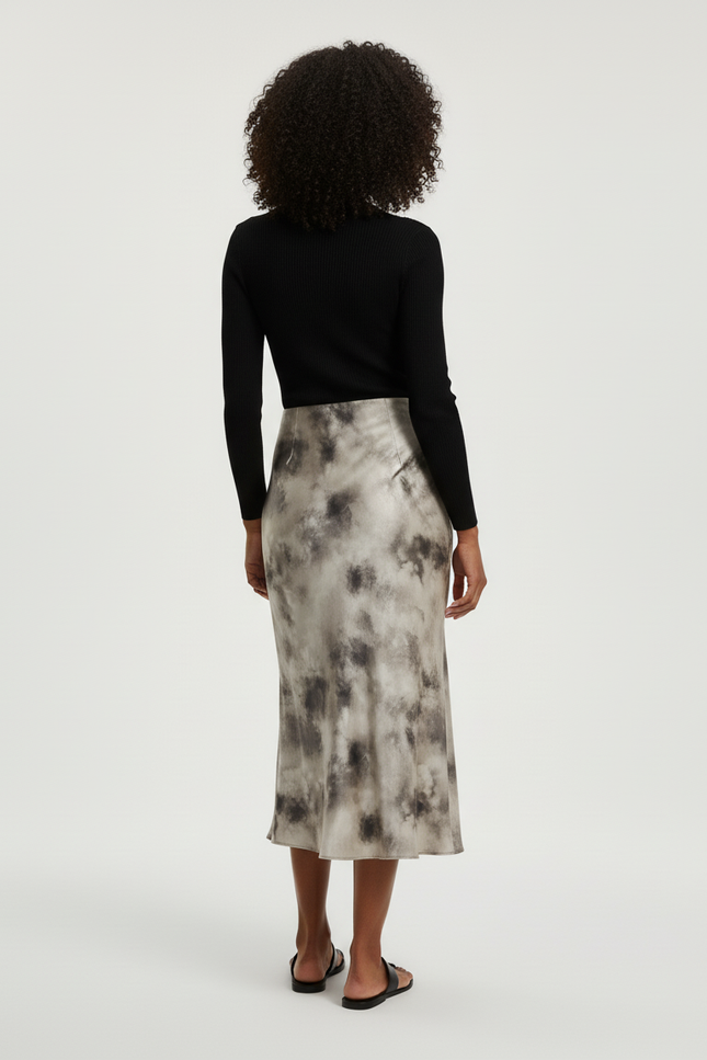 Jupe Satin Imprimé Encre Élégante