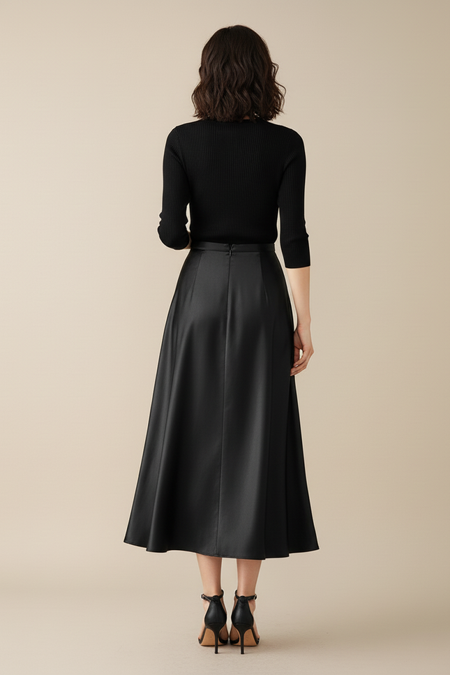 Jupe Satin Noire Fluide Élégante Discrète