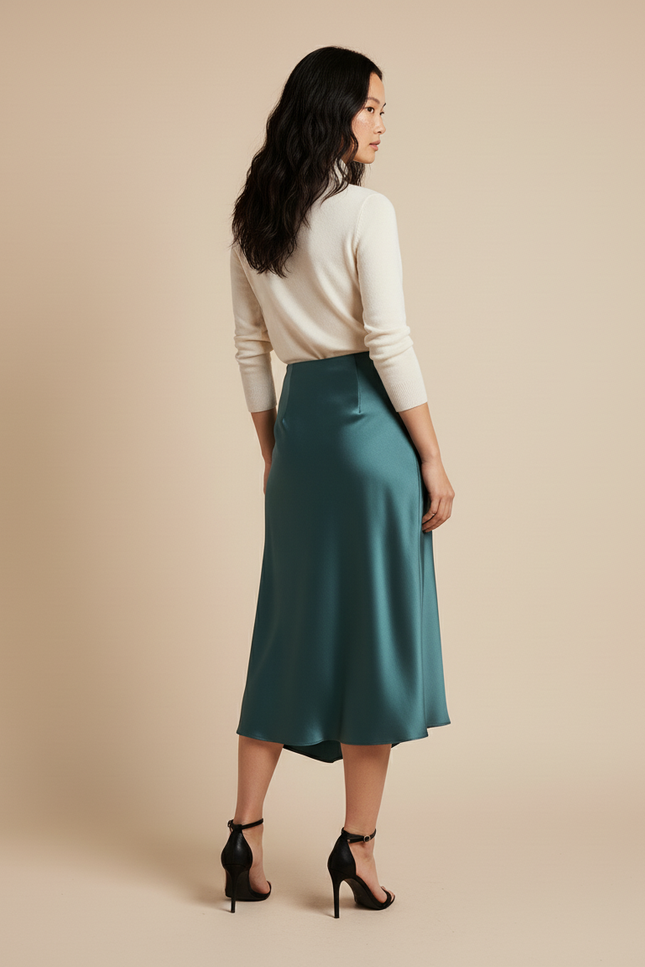 Jupe Satin Émeraude Asymétrique Chic