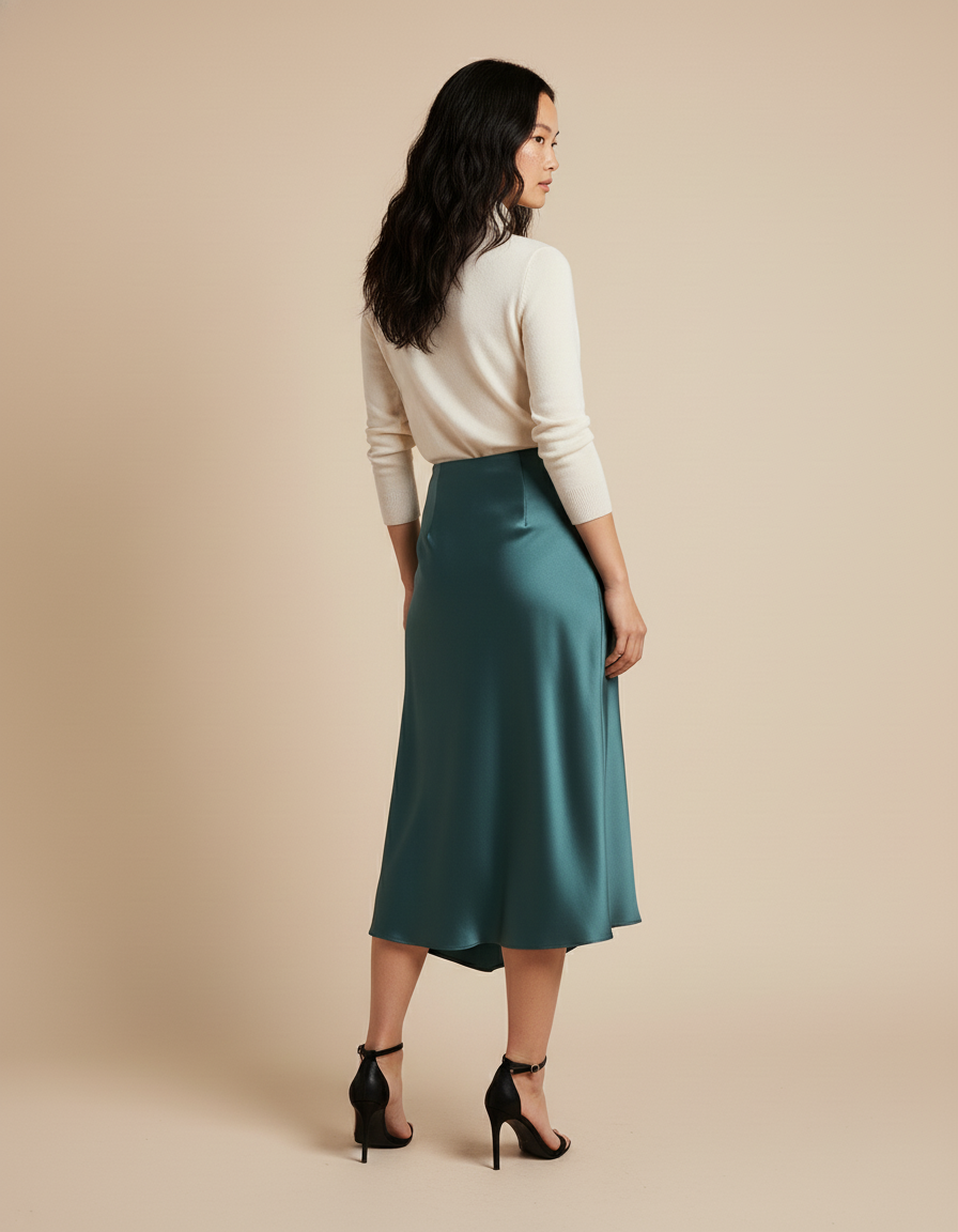 Jupe Satin Émeraude Asymétrique Chic