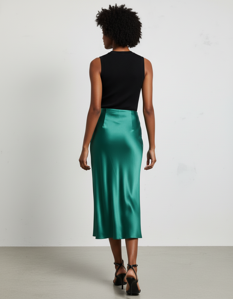 Jupe Satin Verte A-Line Fluide
