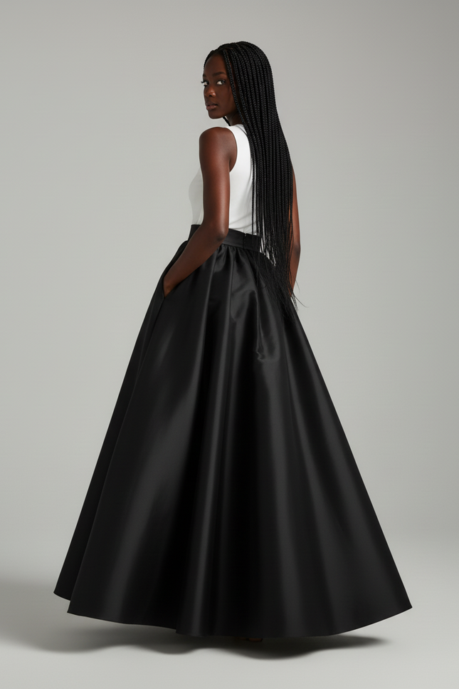Jupe Satin Noir Évasée Élégante