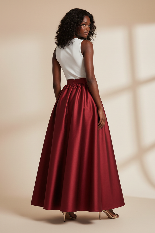Jupe Satin Bordeaux Fluide Élégante Raffinée
