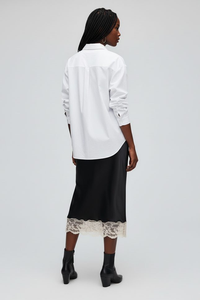 Jupe Satin Noire Élégante Dentelle