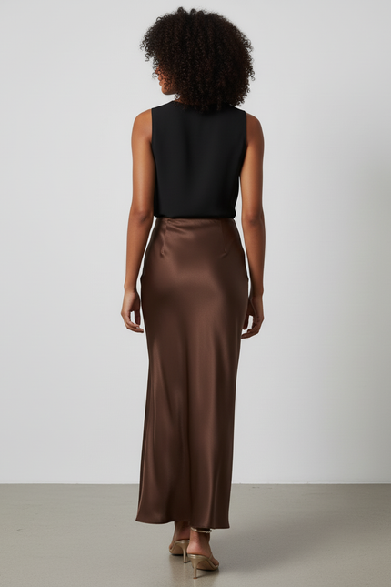 Jupe Satin Marron Clair