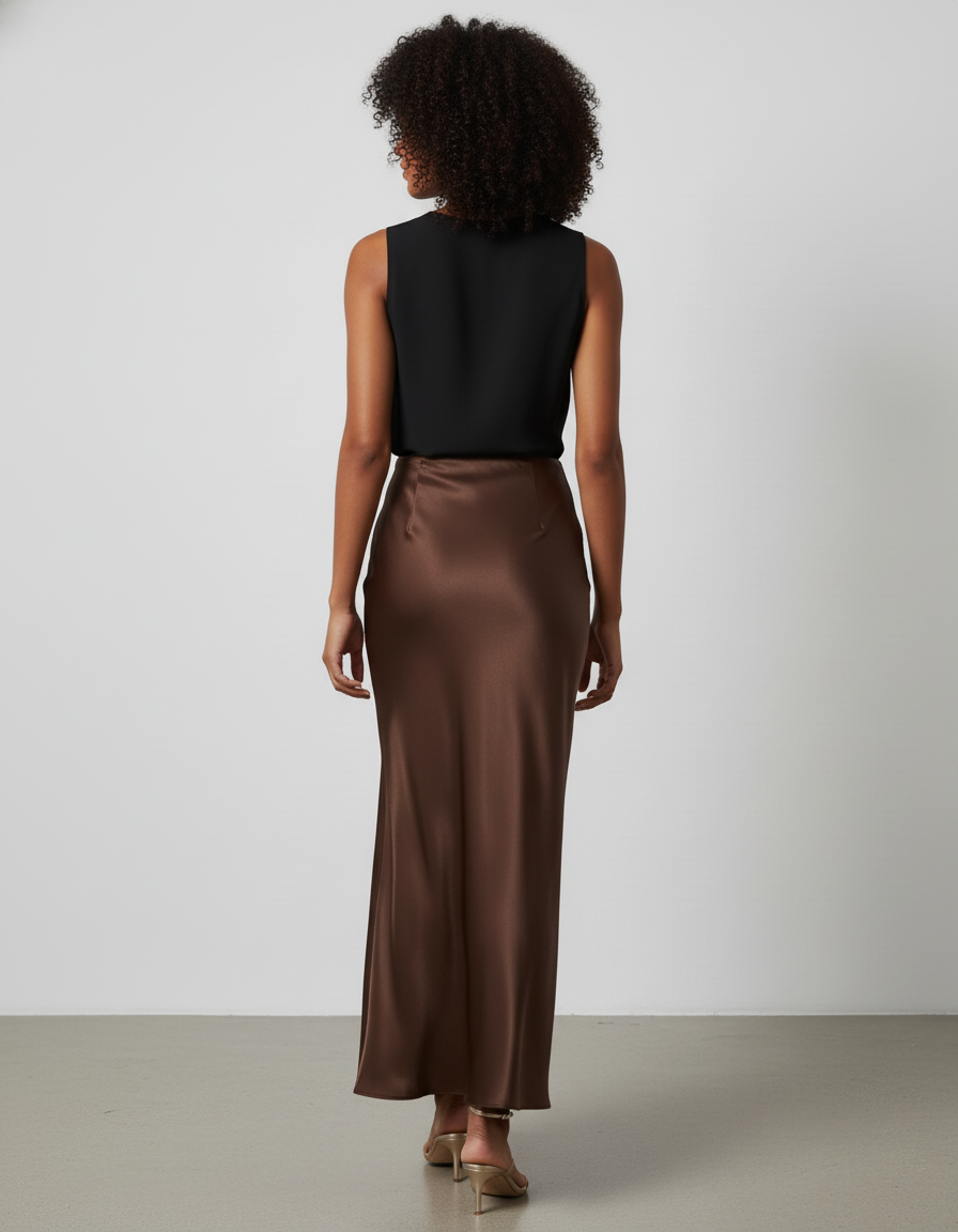 Jupe Satin Marron Clair