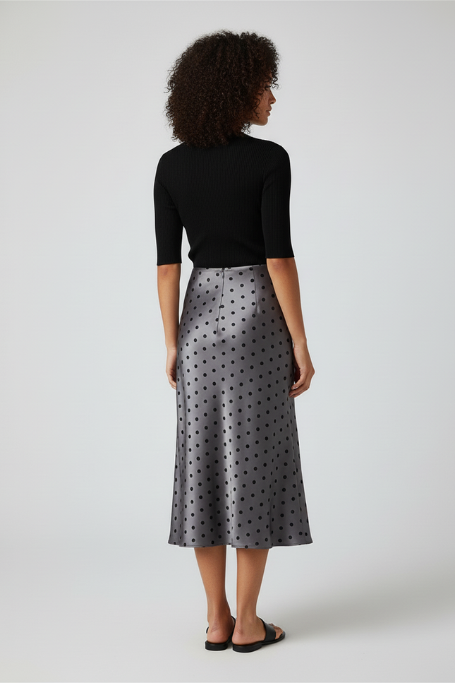 Jupe Satin Grise À Pois Fluide