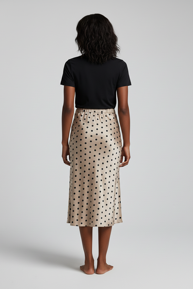 Jupe Satin Beige À Pois Élégante