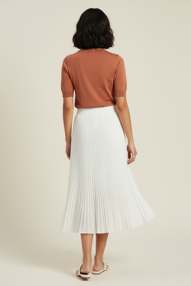 Jupe Satin Blanche Plissée Fluide