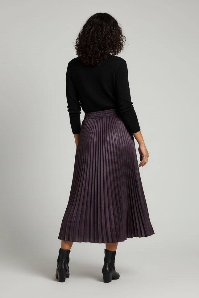 Jupe Plissée En Satin Taille Élastique