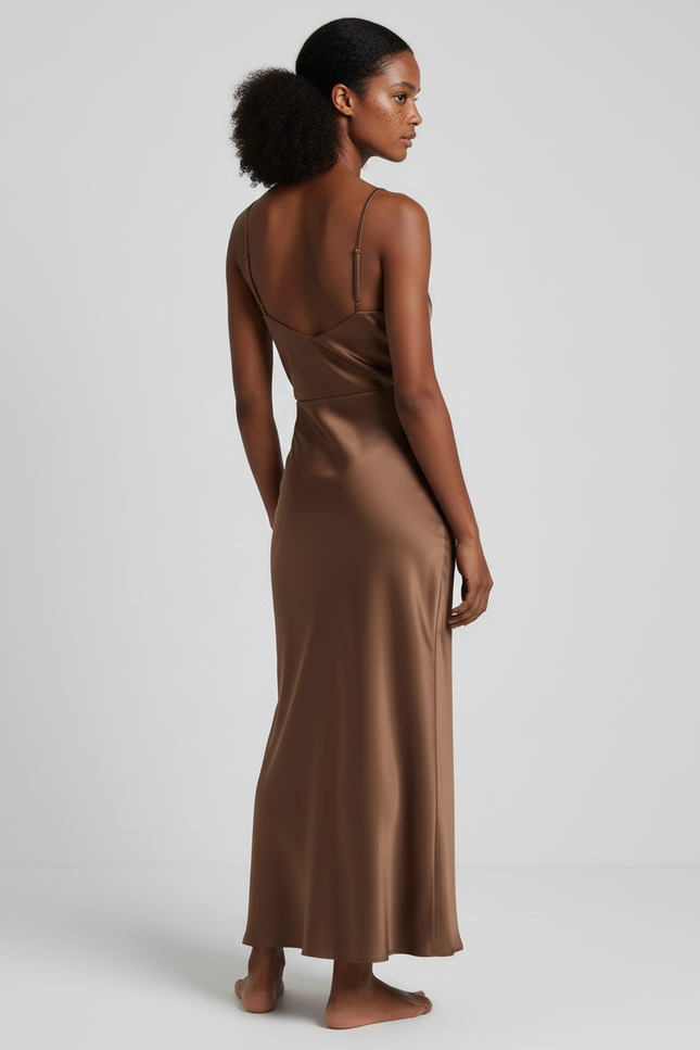 Jupe Satin Marron Longue Élégante Chic