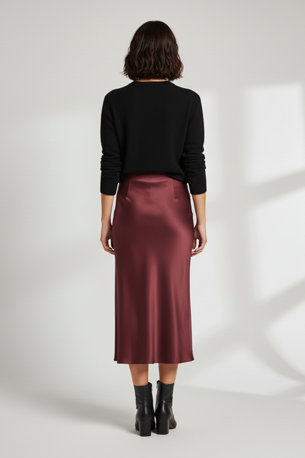 Jupe Satin Bordeaux Fluide Élégante Précieuse