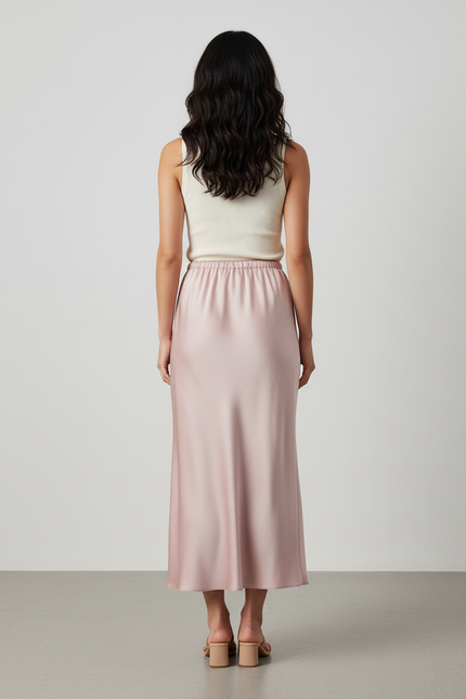 Jupe Satin Rose Poudré Fluide Élégante